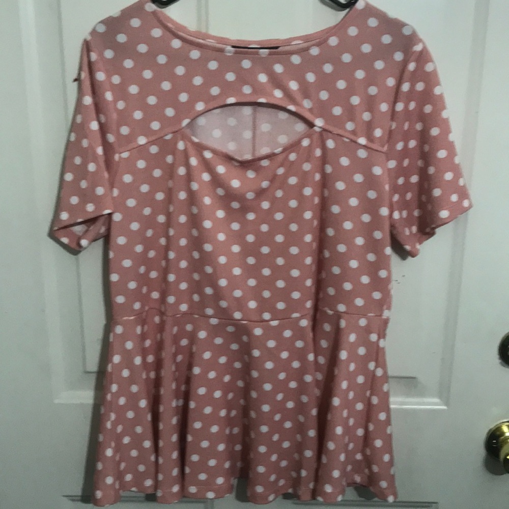 Shein Curve Polka Dot Peplum Top w/Cutout
